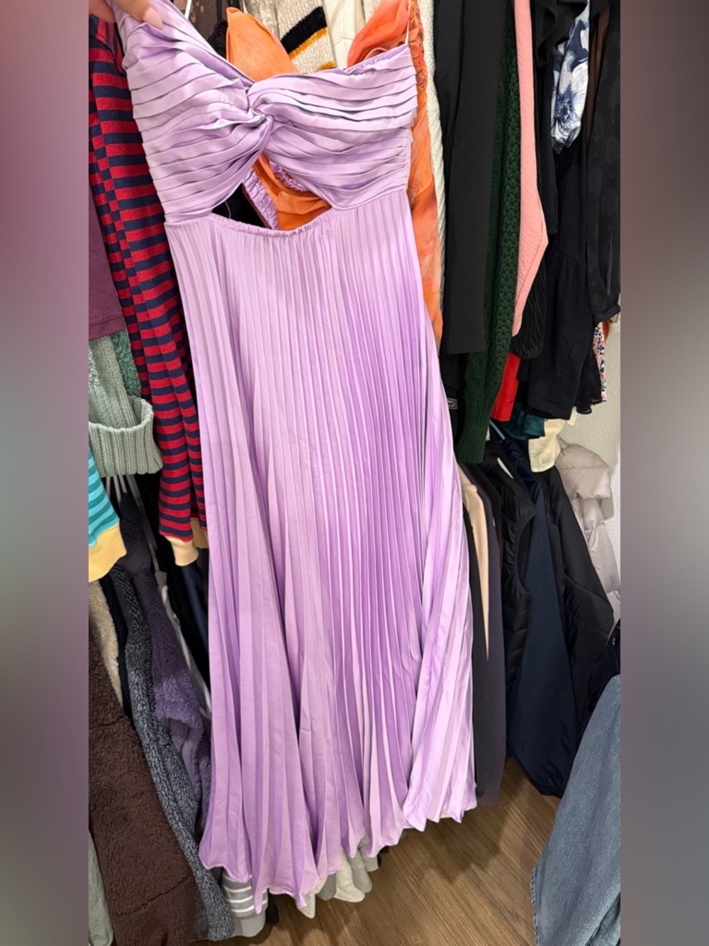 Hello Molly Lilac Pleated Maxi Dress with Twist Bodice